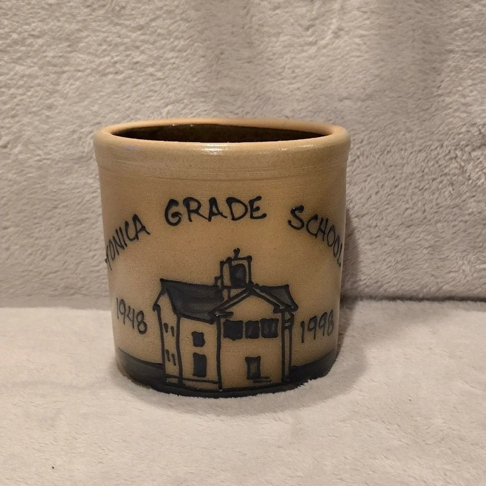 Maple City Pottery Tonica Grade School 1948-1998 Commemorative Stoneware Crock